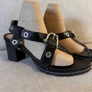 Etienne Aigner Black Leather Slingback Thong Sandals Rivets Buckle Anti-Slip